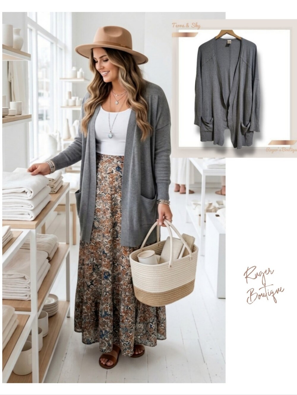 🌿Terra & Sky Women's Plus Size Gray Open Knit Cardigan 2X
